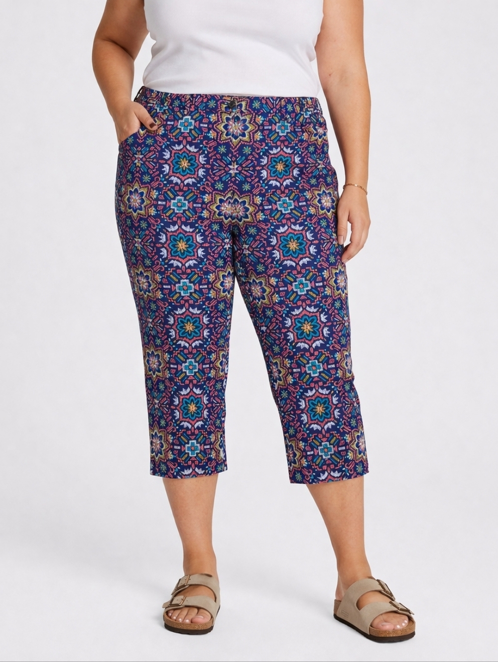 LANDS' END Size 16 Mid Rise Straight Leg Moroccan Tile Cropped Chino Pants